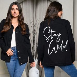 Black Denim Jean Jacket w/ Graphic Print "Stay Wild "